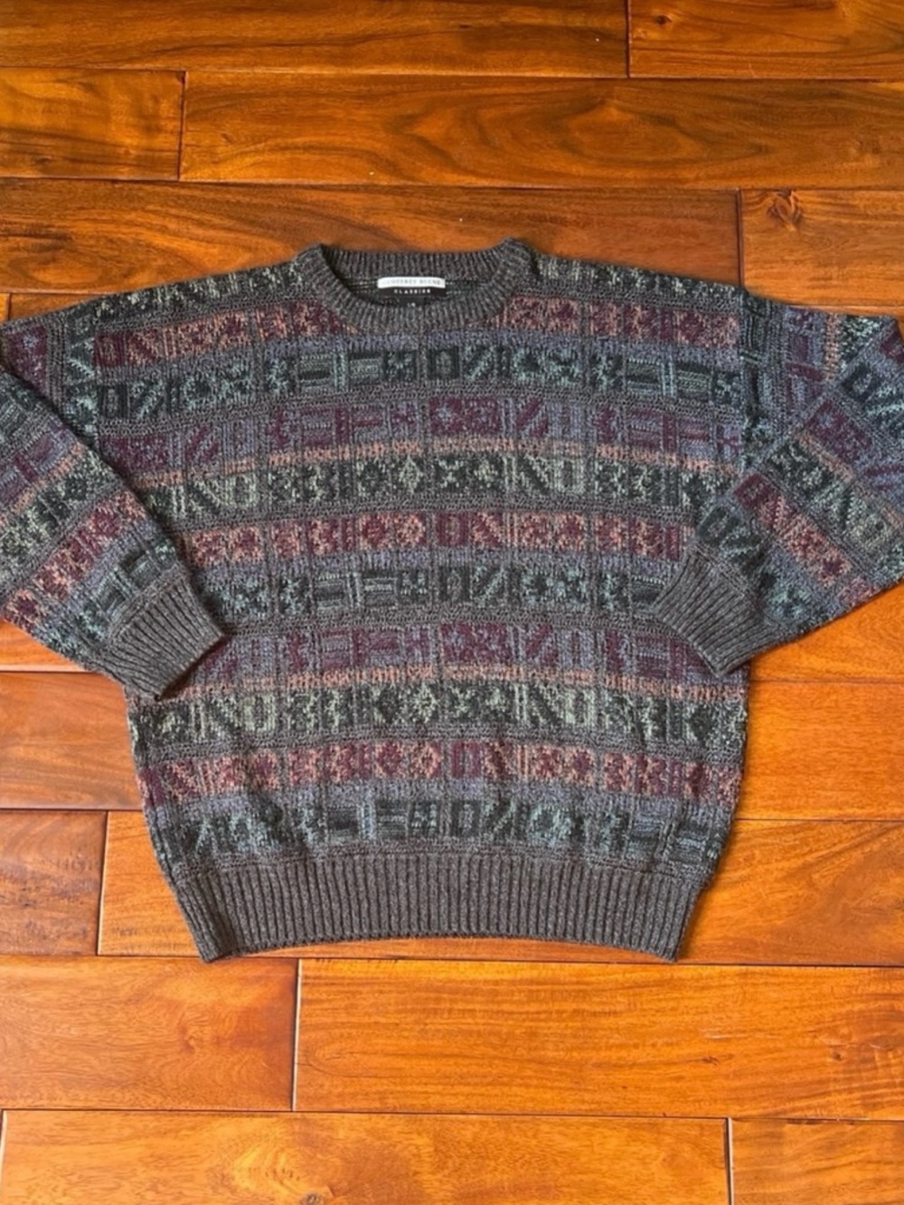 Vintage Geoffrey Beene Multicolor Patterned Crewneck Sweater